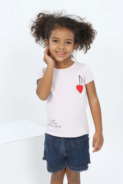 Toontoy Kız Bebek Göğsü Nota Nakışlı Yazı Baskılı Tişört - 10