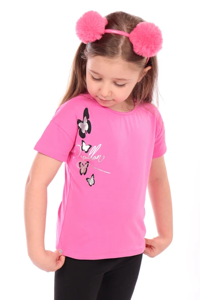 Toontoy Kız Bebek Varaklı Kelebek Baskılı Tişört