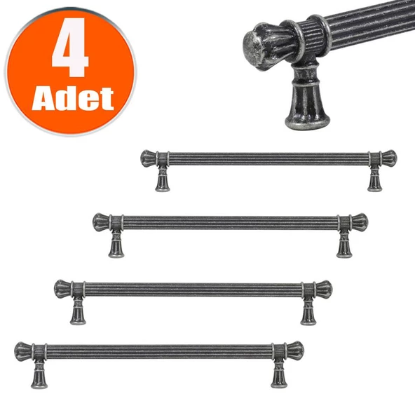 Akbatı 224 mm Eskitme Antik Gümüş Rustik (4 ADET) Mobilya Mutfak Çekmece Dolap Kulpu Kulbu Kulpları