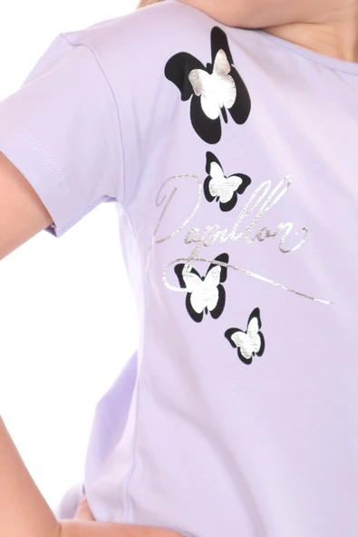 Toontoy Kız Bebek Varaklı Kelebek Baskılı Tişört - 4