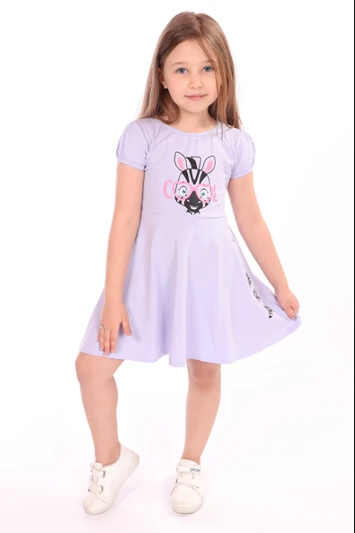 Toontoy Kız Çocuk Bisiklet Yaka Zebra Baskılı Elbise - 11