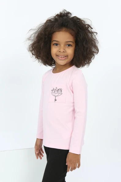 Toontoy Kız Bebek Göğsü Cepli Baskılı Tişört - 9