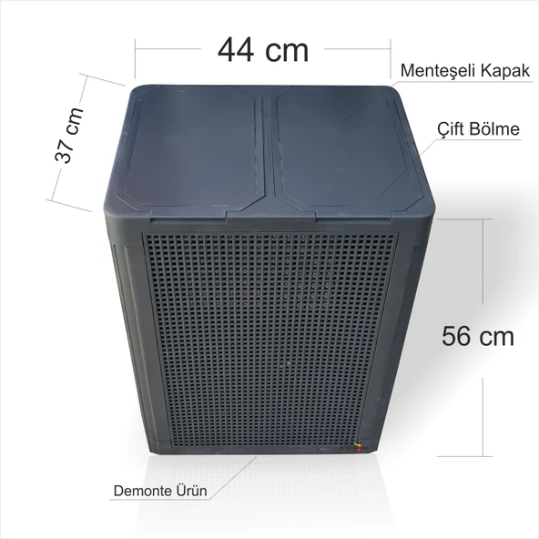 Büyük Sağlam Renkli Beyaz Çift Bölmeli Kapaklı Delikli Hava Alan Demonte Kirli Çamaşır Sepeti Kutusu - 2
