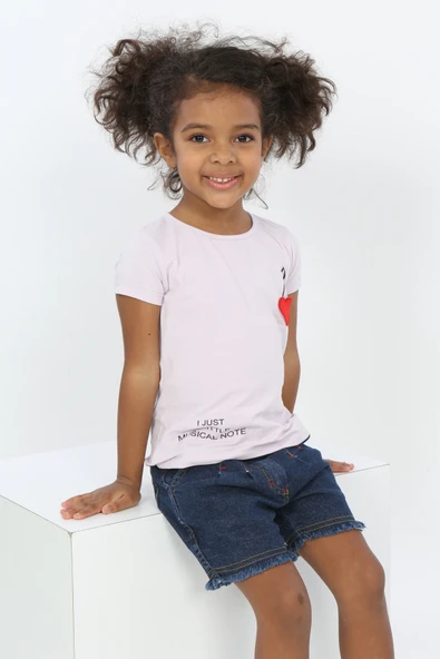 Toontoy Kız Bebek Göğsü Nota Nakışlı Yazı Baskılı Tişört - 11