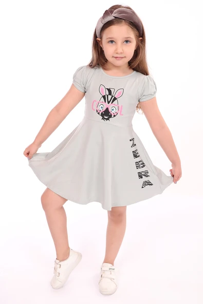 Toontoy Kız Çocuk Bisiklet Yaka Zebra Baskılı Elbise - 6