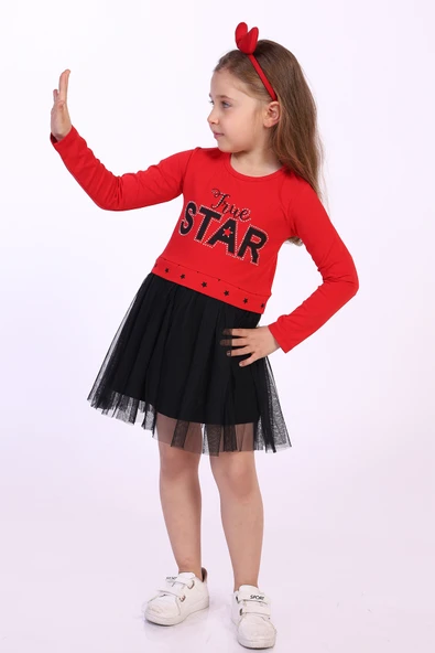 Toontoy Kız Çocuk Star Baskılı Tüllü Elbise - 12