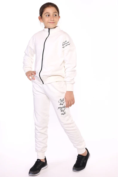 Toontoy Kız Çocuk Fermuarlı Yüksek Yaka Baskılı Eşofman Takım