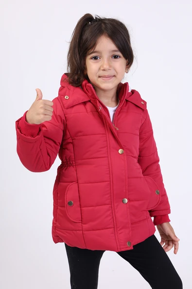 Toontoy Kız Çocuk Su İtici Kapüşonlu Fermuar ve Çıtçıt Kapamalı Cepli Mont - İçi Suni Kürklü - 7