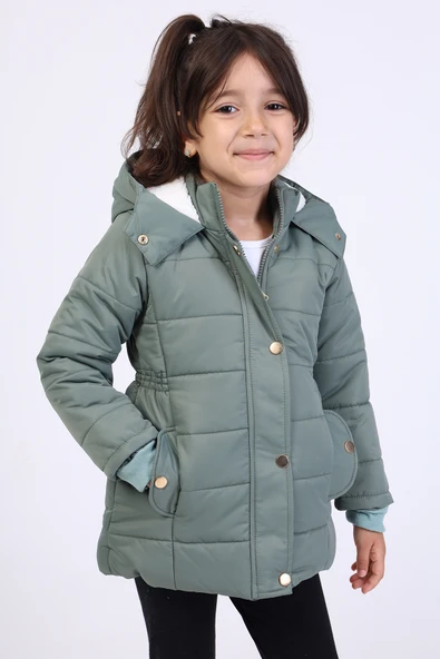 Toontoy Kız Çocuk Su İtici Kapüşonlu Fermuar ve Çıtçıt Kapamalı Cepli Mont - İçi Suni Kürklü - 4