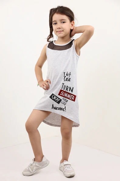 Toontoy Kız Çocuk Baskılı File Detaylı Elbise - 4