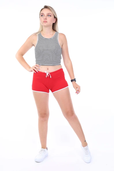 Toontoy Kadın Beli Lastikli Biye Detaylı Şort - 7