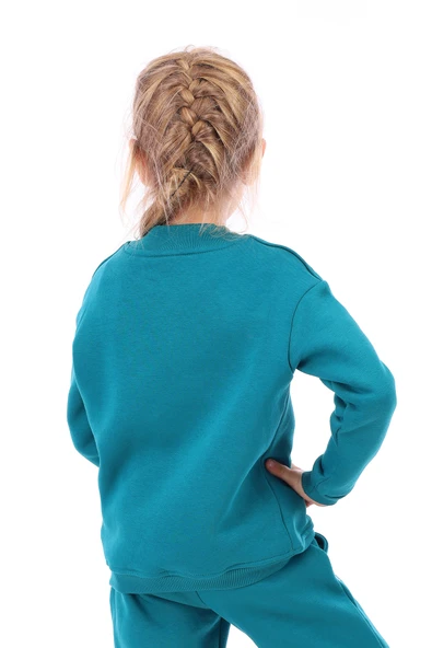 Toontoy Kız Çocuk Relax Fit Bisiklet Yaka Hafif Düşük Omuz Nakış Baskılı Sweatshirt - 3 İplik Şardonlu - Resim 5