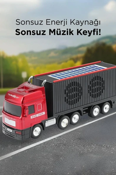 Torima D45 Kırmızı Tır Bluetooth Hoparlör FM-AUX-USB Destekli Güneş Enerjili Speaker - Resim 5