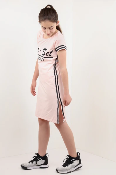 Toontoy Kız Çocuk Baskılı Şerit Detaylı Elbise - Resim 5