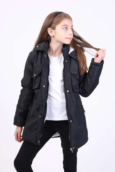 Toontoy Kız Çocuk Kapüşonlu İçi Kürklü Mont - 8
