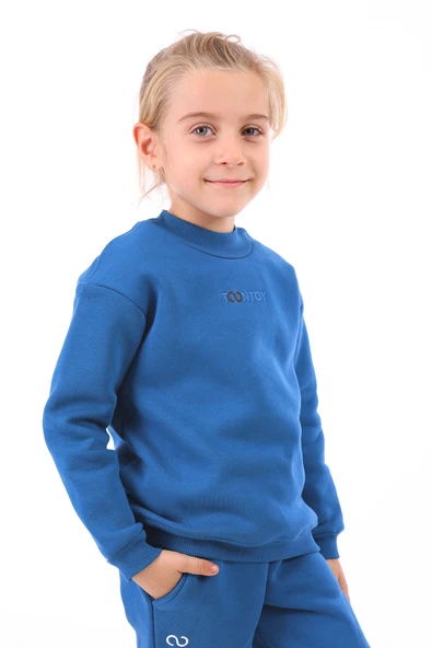 Toontoy Kız Çocuk Relax Fit Bisiklet Yaka Hafif Düşük Omuz Nakış Baskılı Sweatshirt - 3 İplik Şardonlu - Resim 11