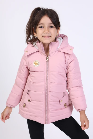 Toontoy Kız Çocuk Su İtici Kapüşonlu Fermuarlı Cepli Mont - İçi Suni Kürklü - 9