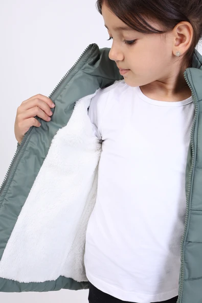 Toontoy Kız Çocuk Su İtici Kapüşonlu Fermuarlı Cepli Mont - İçi Suni Kürklü - 3