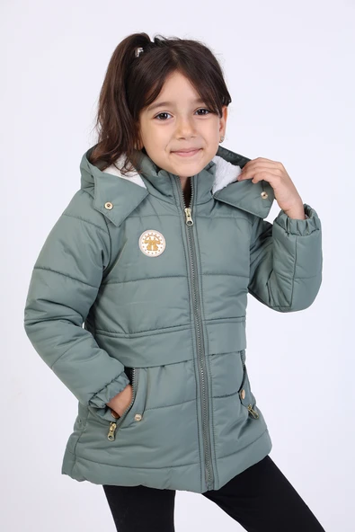 Toontoy Kız Çocuk Su İtici Kapüşonlu Fermuarlı Cepli Mont - İçi Suni Kürklü - 10