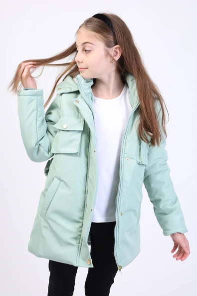 Toontoy Kız Çocuk Kapüşonlu İçi Kürklü Mont - 6
