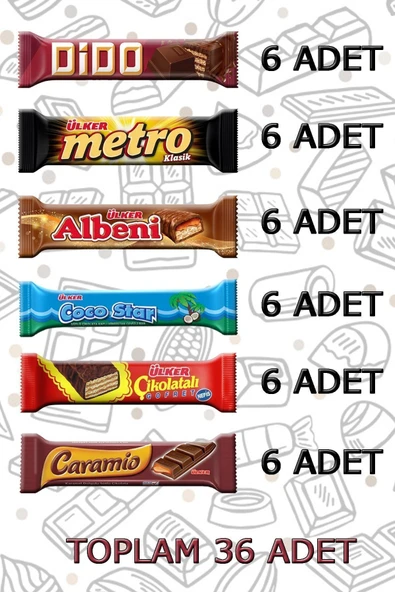 Ülker Set 36 Adet 6x Çikolatalı Gofret 6x Caramio 6x Cocostar 6x Dido 6x Metro 6x Albeni - 2