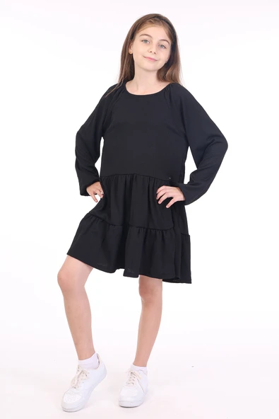 Toontoy Kız Çocuk Reglan Kol Elbise
