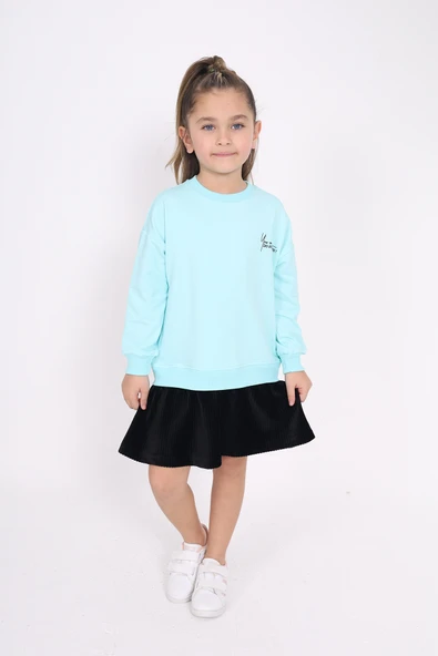 Toontoy Kız Çocuk Göğsü Yazı Baskılı Elbise - 5