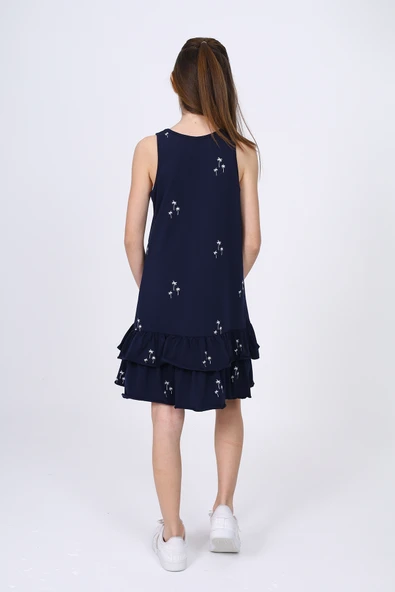 Toontoy Kız Çocuk Fırfırlı Palmiye Ağacı Baskılı Elbise - 4