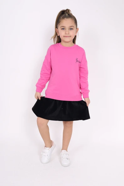 Toontoy Kız Çocuk Göğsü Yazı Baskılı Elbise - 2