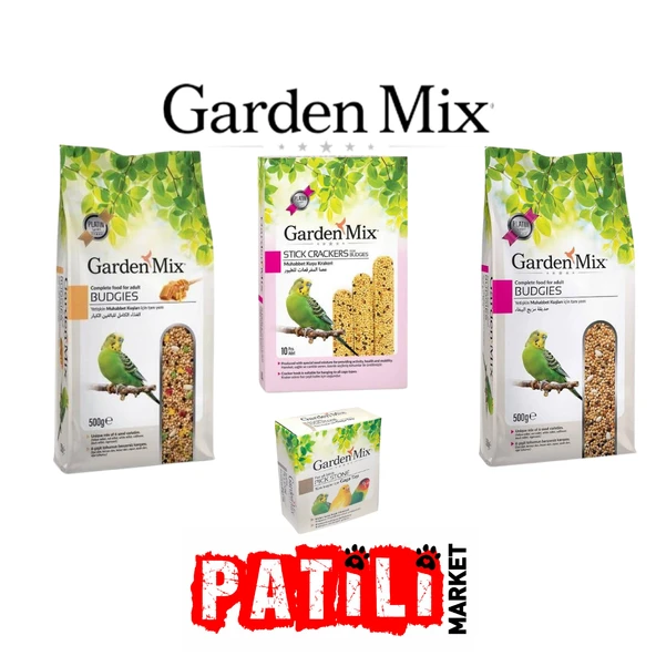 Gardenmix Muhabbet Kuşu Yem Seti Sade500gr+Ballı 500gr +10lu Sade Kraker +Gaga Taşı