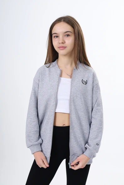 Toontoy Kız Çocuk Kolej Yaka Fermuarlı Cepli Düşük Omuz Baskılı Örme Hırka - 2 İplik Şardonlu - Resim 10