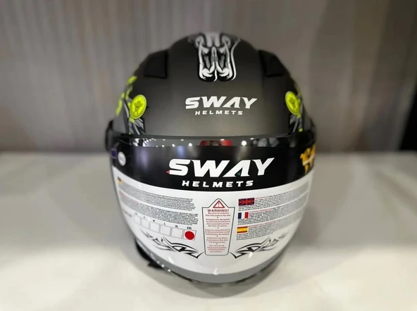 Sway 765 Çenesiz Aynalı Güneş Vizörlü Açık Motosiklet Kaskı S Beden Wanted Siyah Kırmızı - 3