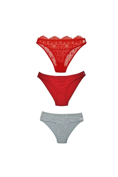 STORMED Iç Giyim Kadın Kırmızı Brazilian Külot 3'lü Set 1003
