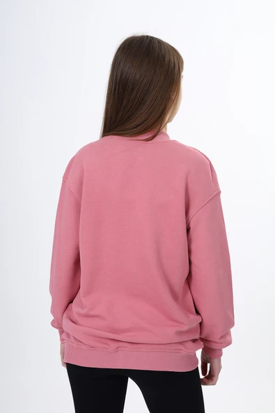 Toontoy Kız Çocuk Kolej Yaka Fermuarlı Cepli Düşük Omuz Baskılı Örme Hırka - 2 İplik Şardonlu - Resim 4