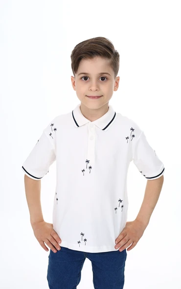 Toontoy Erkek Çocuk Polo Yaka Palmiye  Baskılı Tişört