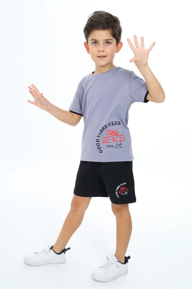 Toontoy Erkek Çocuk Goog Vıbes Clup Baskılı Şortlu Takım - 9