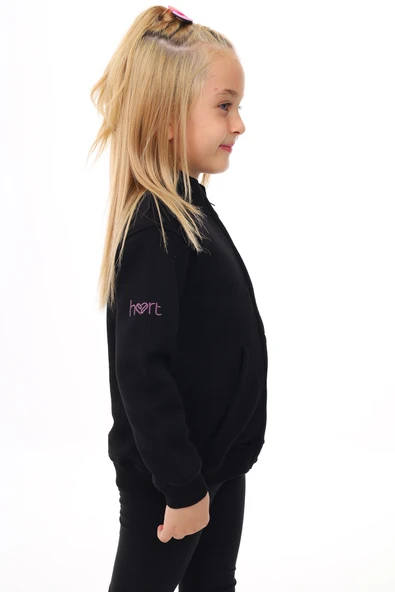 Toontoy Kız Çocuk Dik Yaka Fermuarlı Cepli Nakış Baskılı Örme Hırka - 2 İplik Şardonlu - Resim 6