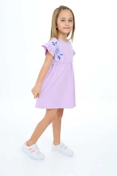 Toontoy Kız Çocuk Nakışlı Kol Fırfır Detaylı Elbise - 12
