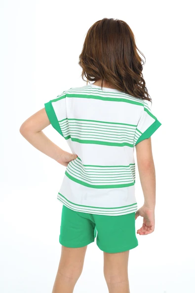 Toontoy Kız Çocuk Çizgili Kalp Nakışlı Şortlu Takım - Resim 9