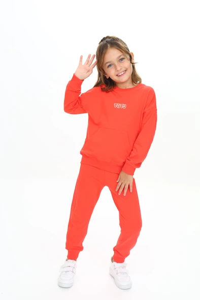 Toontoy Kız Çocuk Kanguru Cepli Tnty Nakışlı Eşofman Takım - 12