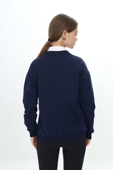 Toontoy Kız Çocuk V Yaka Düğmeli Düşük Omuz Örme Okul Hırkası - 2 İplik - 4