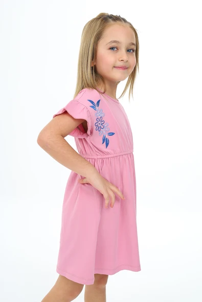 Toontoy Kız Çocuk Nakışlı Kol Fırfır Detaylı Elbise - 9