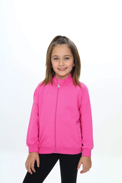 Toontoy Kız Çocuk Dik Yaka Fermuarlı Cepli Reglan Kol Örme Hırka - 2 İplik - 5