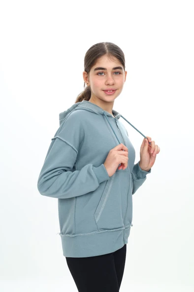 Toontoy Kız Çocuk  Kirli Dikişli Kapüşonlu Hırka - 6
