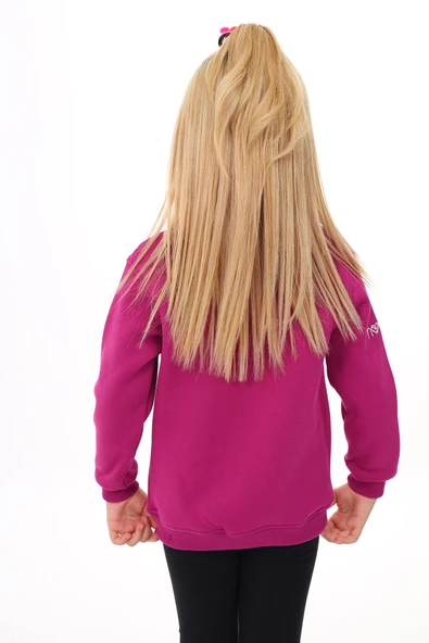 Toontoy Kız Çocuk Dik Yaka Fermuarlı Cepli Nakış Baskılı Örme Hırka - 2 İplik Şardonlu - Resim 3