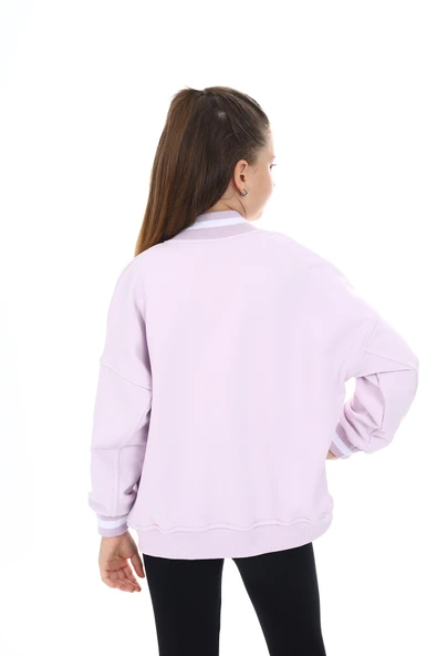 Toontoy Kız Çocuk Kolej Yaka Çıtçıt Kapama Cepli Düşük Omuz Nakış Baskılı Örme Hırka - 2 İplik Şardonlu - 9