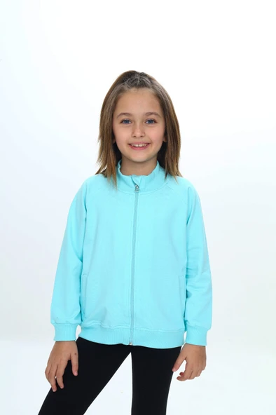 Toontoy Kız Çocuk Dik Yaka Fermuarlı Cepli Reglan Kol Örme Hırka - 2 İplik