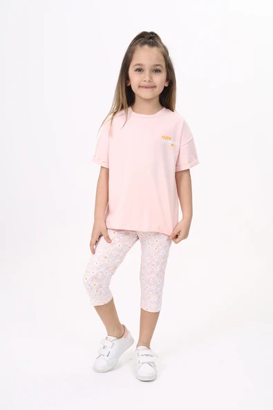 Toontoy Kız Çocuk Göğsü Cute Chamomle Baskılı Kaprili Takım