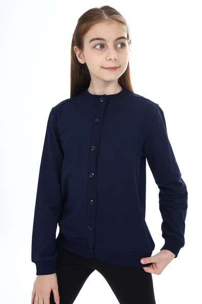 Toontoy Kız Çocuk Bisiklet Yaka Düğmeli Örme Hırka - 2 İplik - 2