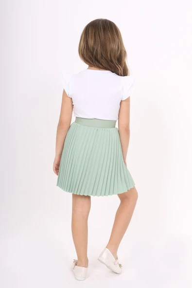 Toontoy Kız Çocuk Kol Fırfır Kalp Baskılı Etekli Takım - Resim 11